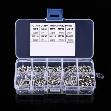 Mgaxyff Bolts Fastener 340pcs M3 Stainless Steel SS304 Button Head Hex Socket Screw Bolt Nut Assortment Kit
Mgaxyff Bolts Fastener 340pcs M3 Stainless Steel SS304 Button Head Hex Socket Screw Bolt Nut Assortment Kit