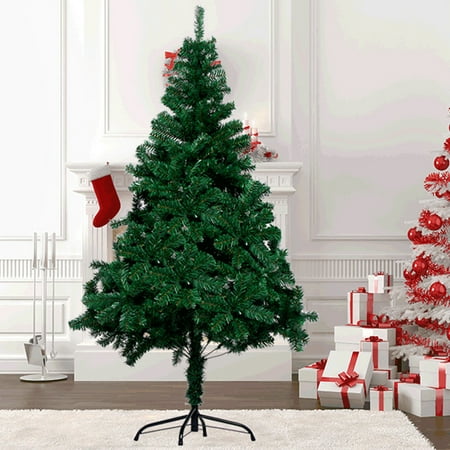 6Ft Pre-Lit Fiber Optic Artificial PVC Christmas Tree w/ Metal Stand, Tips, Easy Assembly - Green