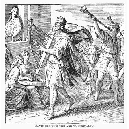 Stretched Canvas Art - David: Ark Of The Covenant. /Ndavid Bringing The Ark Of The Covenant To Jerusalem. Line Engraving 19Th Century. - Large 24 x 36 inch Wall Art Decor Size.