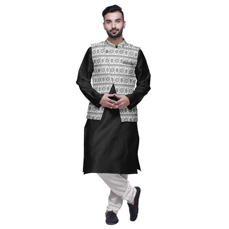 Atasi Indian Mens Kurta Churidar Pajama Jacket Set Solid Ethnic Wear For Men