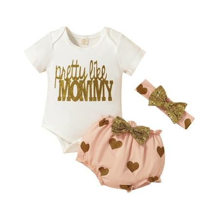 Musuos Baby Girls Three Pieces Clothes Outfit Letter Printed Short Sleeve Romper + Heart Printed Shorts + Headband
Musuos Baby Girls Three Pieces Clothes Outfit Letter Printed Short Sleeve Romper + Heart Printed Shorts + Headband