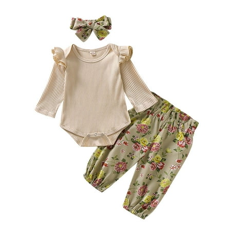Infant Baby Girls Spring and Autumn Long Sleeve Pants Set Versatile Solid Round Neck Flying Sleeve Romper Fashion Small Floral Print Pants with Hairband Three piece set
Infant Baby Girls Spring and Autumn Long Sleeve Pants Set Versatile Solid Round Neck Flying Sleeve Romper Fashion Small Floral Print Pants with Hairband Three piece set