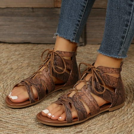 ZHELIYO Women s sandals Ladies Fashion Summer Pattern Print Leather Lace Up Open Toe Back Zipper Flat Sandals Brown 6.5
ZHELIYO Women s sandals Ladies Fashion Summer Pattern Print Leather Lace Up Open Toe Back Zipper Flat Sandals Brown 6.5