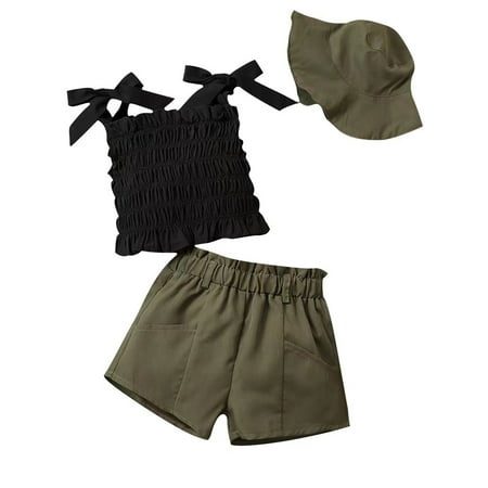 Kids Girls Summer Clothes Outfits Solid Color Tie-Up Straps Frills Sleeveless Sling Tank Tops Shorts Fisherman Hat 3Pcs Suit
Kids Girls Summer Clothes Outfits Solid Color Tie-Up Straps Frills Sleeveless Sling Tank Tops Shorts Fisherman Hat 3Pcs Suit