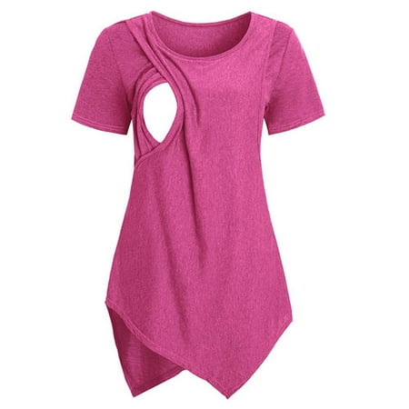 Enjiwell Womens Solid Color Breast Feeding Nursing Short Sleeve Irregular Maternity Tops
Enjiwell Womens Solid Color Breast Feeding Nursing Short Sleeve Irregular Maternity Tops