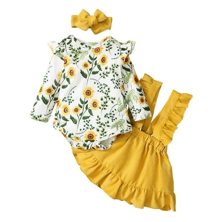 Kucnuzki 18 Months Baby Girls Skirt Sets 24 Long Sleeve Sunflower Prints Romper Tops Supsender Flowing Skirt Headband 3PCS Set Yellow
Kucnuzki 18 Months Baby Girls Skirt Sets 24 Long Sleeve Sunflower Prints Romper Tops Supsender Flowing Skirt Headband 3PCS Set Yellow