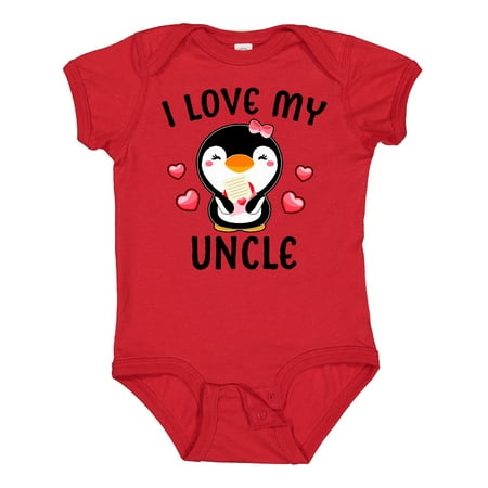 Inktastic I Love My Uncle with Cute Penguin and Hearts Gift Baby Girl Bodysuit