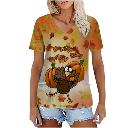 Mchoice Womens Fall Tops V-Neck Short Sleeve Nursing Uniform Workwear Thanksgiving Funny Turkey Printed Graphic Tees Blouse Scrubs Tops with Pockets
Mchoice Womens Fall Tops V-Neck Short Sleeve Nursing Uniform Workwear Thanksgiving Funny Turkey Printed Graphic Tees Blouse Scrubs Tops with Pockets