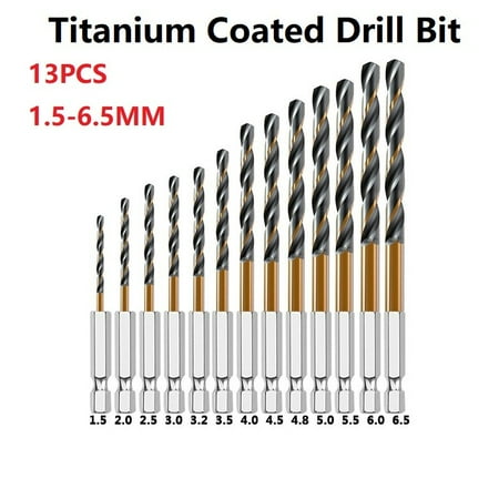 13pcs HSS High Speed Steel Titanium Coated Drill Bit Set 1/4 Hex Shank 1.5-6.5mm
13pcs HSS High Speed Steel Titanium Coated Drill Bit Set 1/4 Hex Shank 1.5-6.5mm