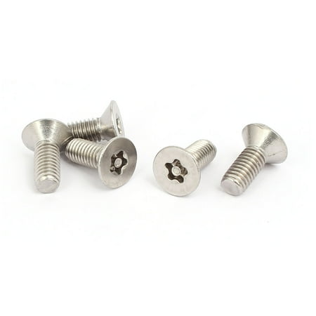 M6x16mm 304 Stainless Steel Flat Head Torx Pin Tamper Resistant Screws 5pcs
