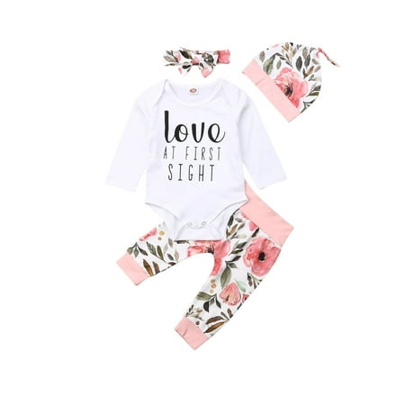 Newborn Infant Baby Girl Floral Outfits Clothes Romper+Pants+Headband+Hat Set Fall Casual Clothes
Newborn Infant Baby Girl Floral Outfits Clothes Romper+Pants+Headband+Hat Set Fall Casual Clothes