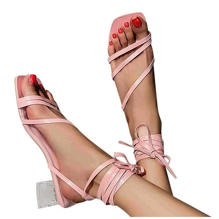Aayomet Flat Sandals for Women Large Summer Fashion Strap Size Sandals Heel Heel Thin Women s sandals Pink 8
