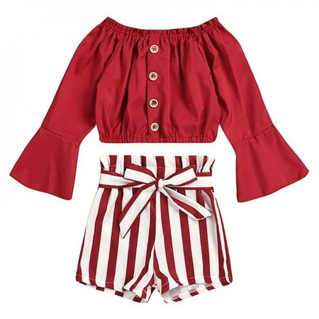 Toddler Girls Clothes Summer Baby Girls Clothes Set Casual Flare Sleeve Short T-shirt Tops+Striped Shorts With Bowknot Outfits 2PCs
Toddler Girls Clothes Summer Baby Girls Clothes Set Casual Flare Sleeve Short T-shirt Tops+Striped Shorts With Bowknot Outfits 2PCs