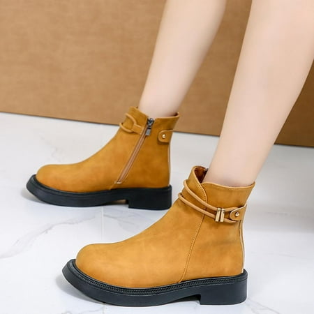 Tdoqot 2022 Boots for Women- Chunky Heel Mid-Heel Casual Christmas Gifts Women s Ankle Boots Khaki 35