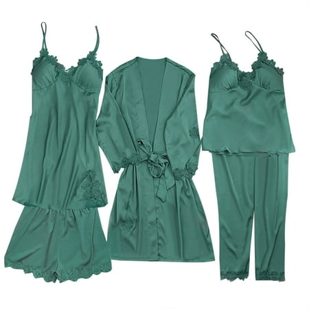 Women s 5 Piece Sleepwear Solid Floral Lace Trim Satin Cami Pajama Set Silk Nightgown PJs Pajamas Sets with Robe
Women s 5 Piece Sleepwear Solid Floral Lace Trim Satin Cami Pajama Set Silk Nightgown PJs Pajamas Sets with Robe