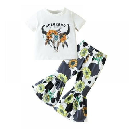 Baozhu Toddler Baby Girl Cow Print Short Sleeve T-Shirt Tops Floral Flared Bell-Bottom Pants Leggings Kids Summer Outfits Set
Baozhu Toddler Baby Girl Cow Print Short Sleeve T-Shirt Tops Floral Flared Bell-Bottom Pants Leggings Kids Summer Outfits Set