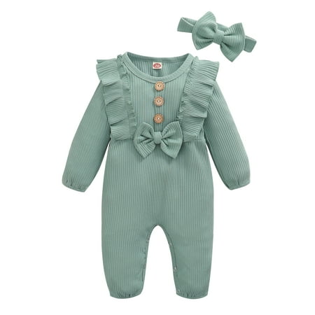 OLLUISNEO Baby Girls Romper Winter Romper Button Solid Color Round Neck Long Sleeve One-piece Jumpsuit With Headband 12-18 Months Green
OLLUISNEO Baby Girls Romper Winter Romper Button Solid Color Round Neck Long Sleeve One-piece Jumpsuit With Headband 12-18 Months Green