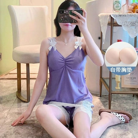 DanceeMangoo Womens Sleepwear Set Sexy V-neck Pajama Set Green Lace Pyjamas Sleeveless Backless Top Young Shorts with Chest Pad Pajamas Set
DanceeMangoo Womens Sleepwear Set Sexy V-neck Pajama Set Green Lace Pyjamas Sleeveless Backless Top Young Shorts with Chest Pad Pajamas Set