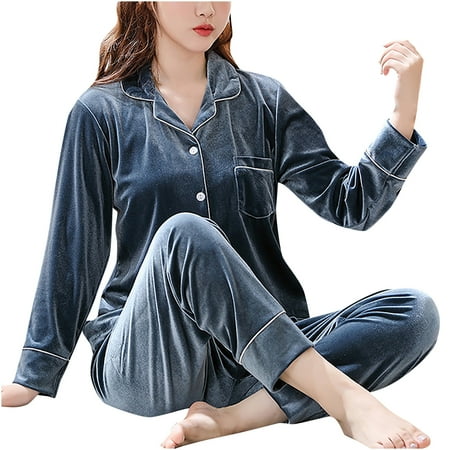 Womens Pajamas Set Two-piece Pj Sets Long Sleeve Sleepwear Notch Collar Button-Down Loungewear Pj Set with Front Pocket
Womens Pajamas Set Two-piece Pj Sets Long Sleeve Sleepwear Notch Collar Button-Down Loungewear Pj Set with Front Pocket