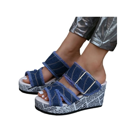 Woobling Women Walking Sandal Denim Wedge Sandals Lightweight Wedges Ladies Shoes Soft Slide Slippers Summer Comfort Blue 4.5
Woobling Women Walking Sandal Denim Wedge Sandals Lightweight Wedges Ladies Shoes Soft Slide Slippers Summer Comfort Blue 4.5