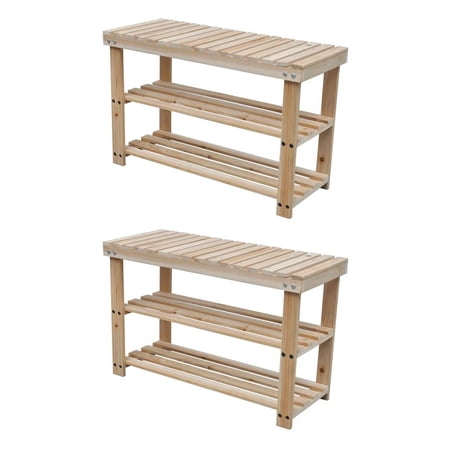 2-in-1 Shoe Rack with Bench Top 2 pcs Solid Wood