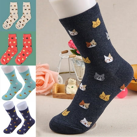 Women\ s Autumn Winter Stylish Cute Cat Cartoon Animal Pattern Cotton Ankle Socks