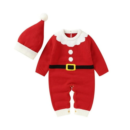 Baby Girl Christmas Pajamas Baby Santa Hat 0-18 Months Christmas Holiday Outfit & Infant with Matching Santa Hat