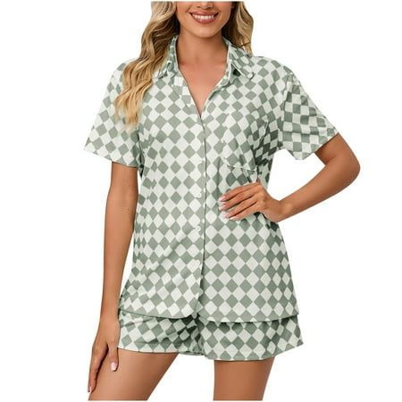 DxhmoneyHX Women s Plaid Pajama Set Plus Size Short Sleeve Button Down Shirt and Shorts Sleepwear Soft 2 Piece Loungewear Set
DxhmoneyHX Women s Plaid Pajama Set Plus Size Short Sleeve Button Down Shirt and Shorts Sleepwear Soft 2 Piece Loungewear Set