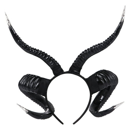Goat Horns Hairband Simulation Goat Horns Hairband Party Headband Hair Photography Props for Cosplay Halloween (Black+Silver)