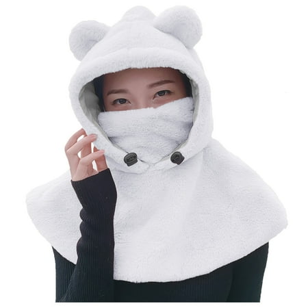Women s Warm Plush Headgear Cold-proof Face Protection Riding Outdoor Mask Bib Hat