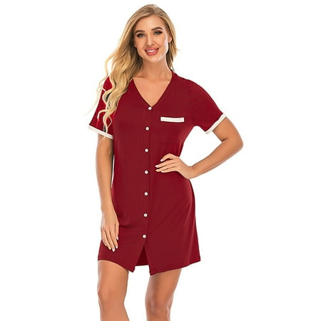 KZKR Women s Button Down Nightgown Short Sleeve Nightshirt V-Neck Sleepwear Boyfriend Sleepshirt Pajama Dress
KZKR Women s Button Down Nightgown Short Sleeve Nightshirt V-Neck Sleepwear Boyfriend Sleepshirt Pajama Dress