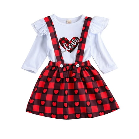 Xingqing Kids Baby Girls Skirt Suit Heart Letter Long Sleeve T-Shirt Tops and Plaid Suspender Skirt Valentine Set Red 6-12 Months
Xingqing Kids Baby Girls Skirt Suit Heart Letter Long Sleeve T-Shirt Tops and Plaid Suspender Skirt Valentine Set Red 6-12 Months