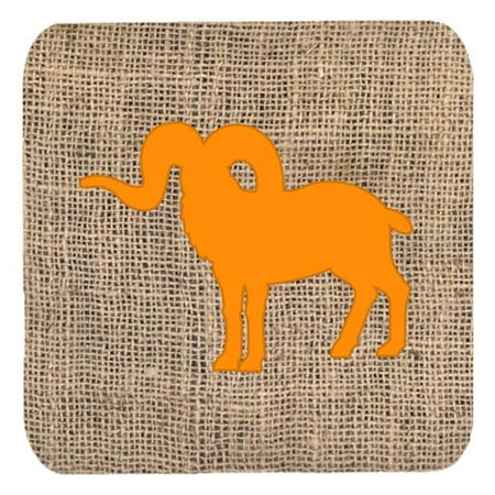 Sheep Burlap And Orange Foam Coasters - Set 4 3.5 x 3.5 In.