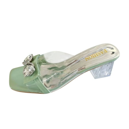 TUOBARR Heel Sandals Women s Rhinestone Slippers Comfortable High Heels Transparent Sandals Mint Green
TUOBARR Heel Sandals Women s Rhinestone Slippers Comfortable High Heels Transparent Sandals Mint Green