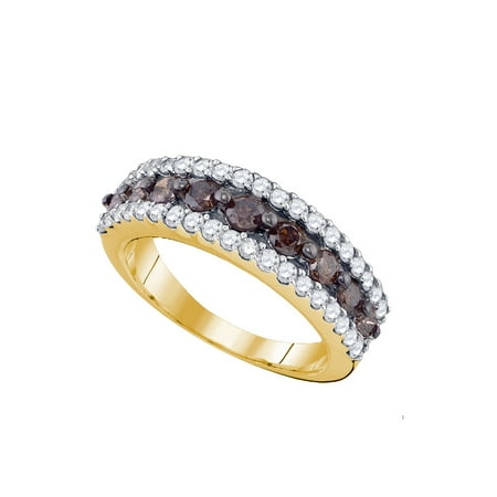 10kt Yellow Gold Womens Round Cognac-brown Colored Diamond Band Ring 1-1/2 Cttw