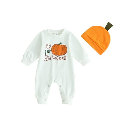 2 Pcs Infant Baby Girls Boys Rompers Halloween Pumpkin Letter Print Long Sleeve Jumpsuits Fall Bodysuits with Hat
2 Pcs Infant Baby Girls Boys Rompers Halloween Pumpkin Letter Print Long Sleeve Jumpsuits Fall Bodysuits with Hat