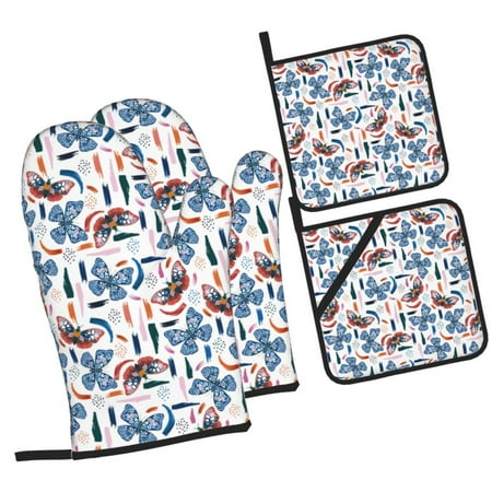 Balery Retro Butterfly Pattern Oven Mitts and Pot Holders 4 pcs Set Kitchen Oven Glove High Heat Resistant 500℉ Oven Mitts with Non-Slip Silicone Surface
Balery Retro Butterfly Pattern Oven Mitts and Pot Holders 4 pcs Set Kitchen Oven Glove High Heat Resistant 500℉ Oven Mitts with Non-Slip Silicone Surface