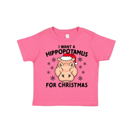 Inktastic I Want a Hippopotamus for Christmas in Santa Hat Gift Toddler Boy or Toddler Girl T-Shirt