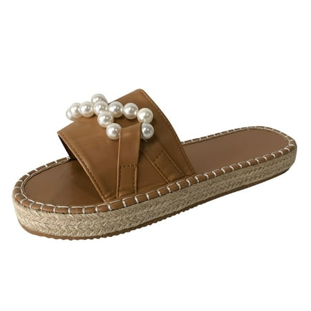 Fashion Summer Women Sandals Large Size Thick Bottom Espadrille Open Toe Pearl Flat Roman Style Pu slipper for Women Khaki
Fashion Summer Women Sandals Large Size Thick Bottom Espadrille Open Toe Pearl Flat Roman Style Pu slipper for Women Khaki