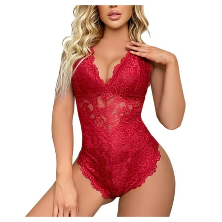 RPVATI Women s Sexy Halter One Piece Bodysuit Teddy Sexy Lace Lingerie