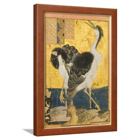 Two Herons with Ducks Framed Print Wall Art