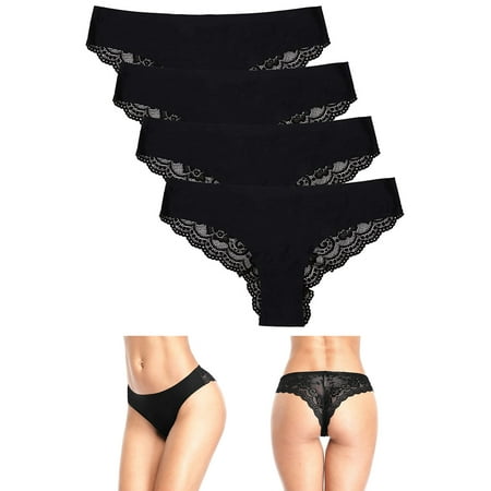Attraco Anwell Women s Microfiber Lace Thongs Panties Underwear Pack of 4
