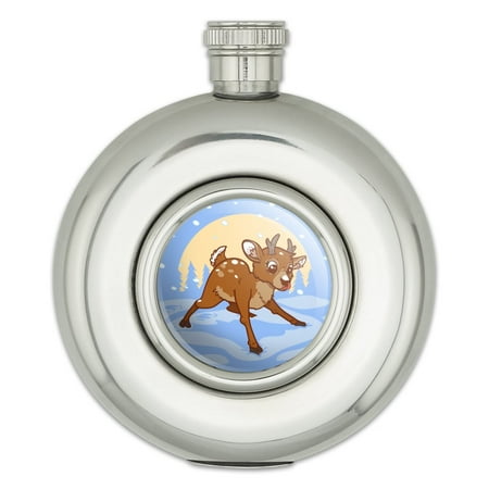 Baby Reindeer Christmas Holiday Round Stainless Steel 5oz Hip Drink Flask