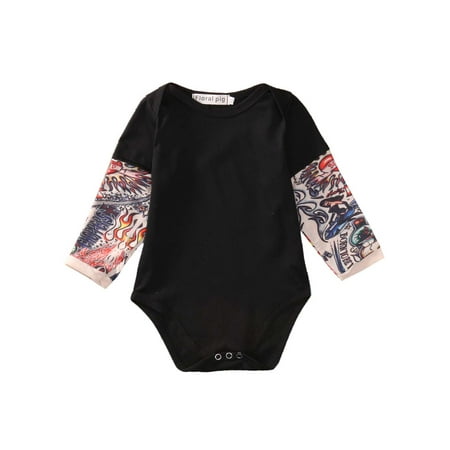 Imcute Newborn Baby Boys One-piece Casual Romper Print Patchwork Sleeve Round Collar Jumpsuit