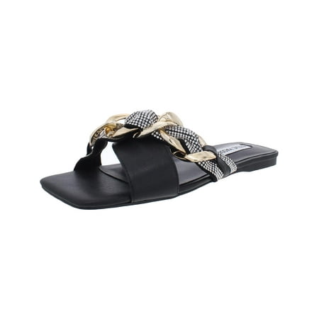 Steve Madden Womens Celinda Embellished Square Toe Flat Sandals