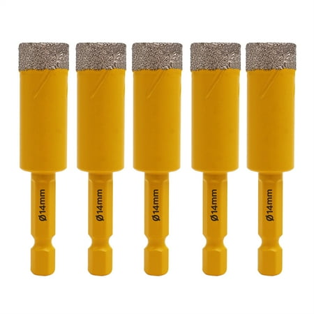 Dry Diamond Drill Bits 5Pcs 14mm 3/5 with Hex Shank for Granite Marble Porcelain Tile Ceramic
Dry Diamond Drill Bits 5Pcs 14mm 3/5 with Hex Shank for Granite Marble Porcelain Tile Ceramic