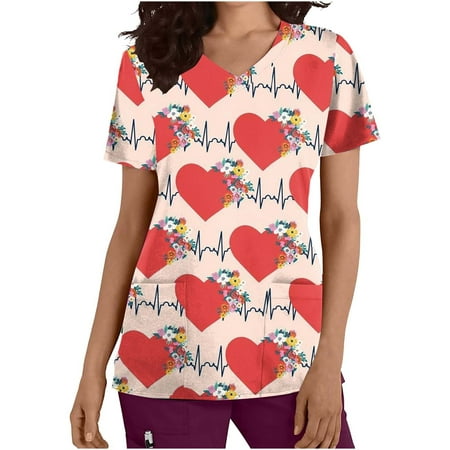 CYMMPU Women s V-Neck Pocketed Scrub_Tops Nurse Workwear Uniform Clearance Going out Tops Summer Tees Short Sleeve Shirts Trendy Valentine s Day Tunic Love Heart Printing Fashion Tshirts Red L
CYMMPU Women s V-Neck Pocketed Scrub_Tops Nurse Workwear Uniform Clearance Going out Tops Summer Tees Short Sleeve Shirts Trendy Valentine s Day Tunic Love Heart Printing Fashion Tshirts Red L