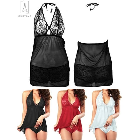 Gustavedesign Women s Plus Size Lace Lingerie Underwear Sleepwear Dress Babydoll Nightwear V Neck Halter Chemise Pajamas Black XL 
Gustavedesign Women s Plus Size Lace Lingerie Underwear Sleepwear Dress Babydoll Nightwear V Neck Halter Chemise Pajamas Black XL