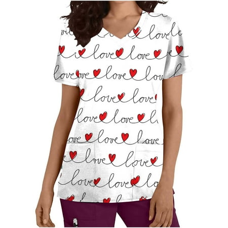 CYMMPU Women s V-Neck Pocketed Scrub_Tops Nurse Workwear Uniform Clearance Going out Tops Summer Tees Short Sleeve Shirts Trendy Valentine s Day Tunic Love Heart Printing Fashion Tshirts White XL 
CYMMPU Women s V-Neck Pocketed Scrub_Tops Nurse Workwear Uniform Clearance Going out Tops Summer Tees Short Sleeve Shirts Trendy Valentine s Day Tunic Love Heart Printing Fashion Tshirts White XL