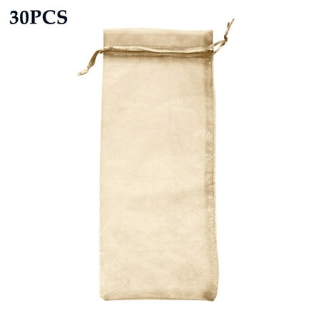 30pcs Party Organza Bottle Cover Wine Bag Home Drawstring Design Fine Mesh